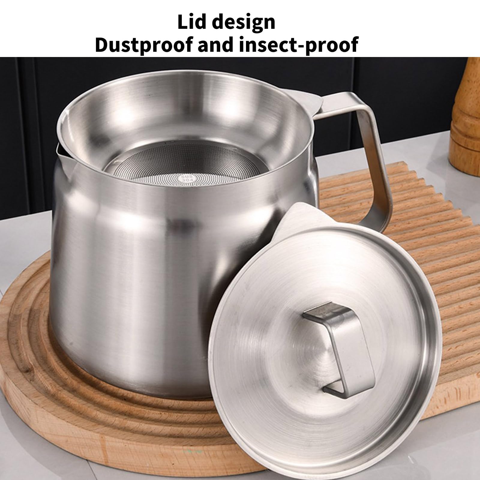 Colador de aceite de cocina de acero inoxidable de alta calidad con cesta de filtro extraíble, gran capacidad de 1,5/2 L, colador de aceite con mallas de filtro
