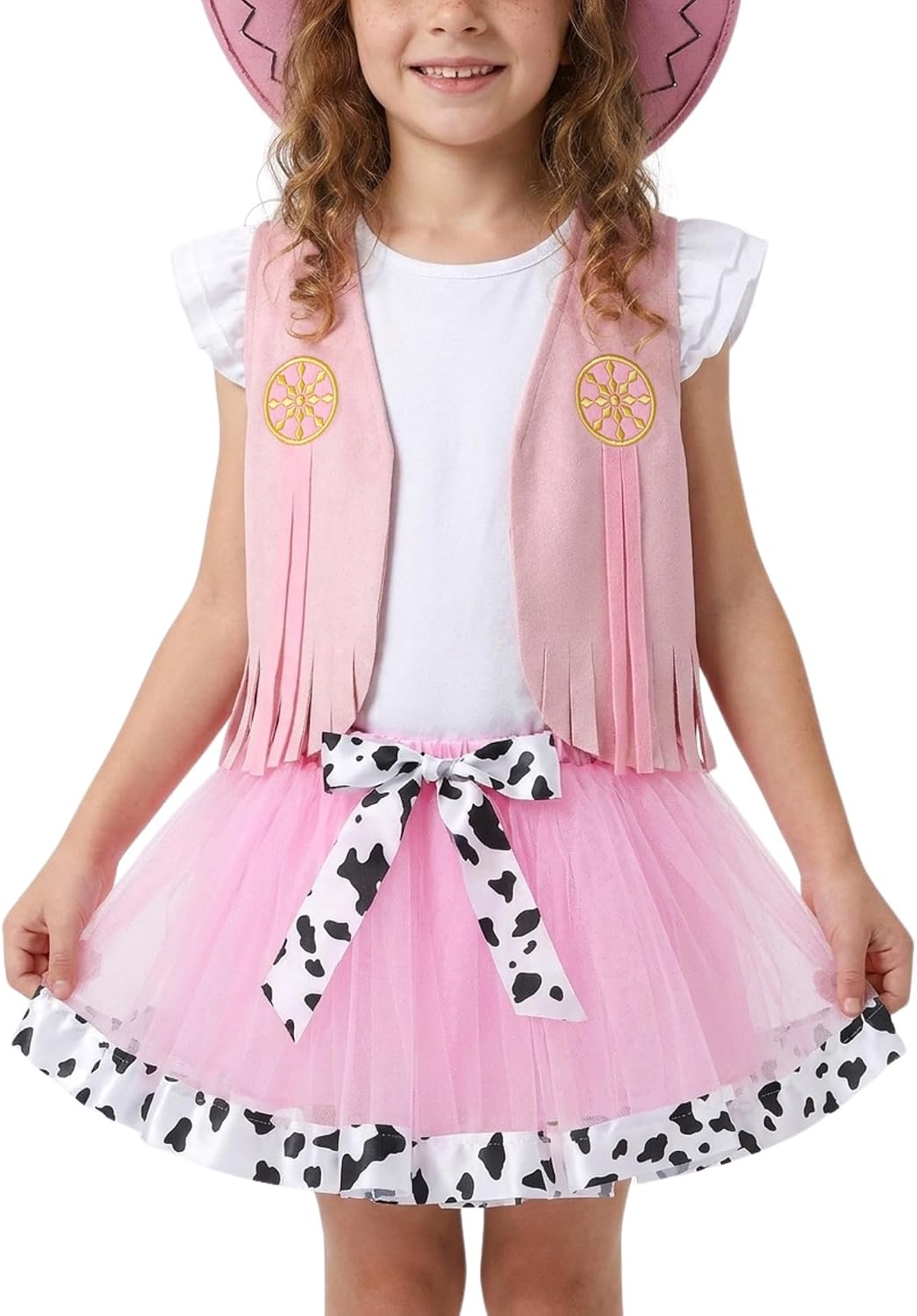 Toddler Cowgirl 3 Piece Outfit - Fringe Vest, Tutu Skirt, Ruffled T-shirt