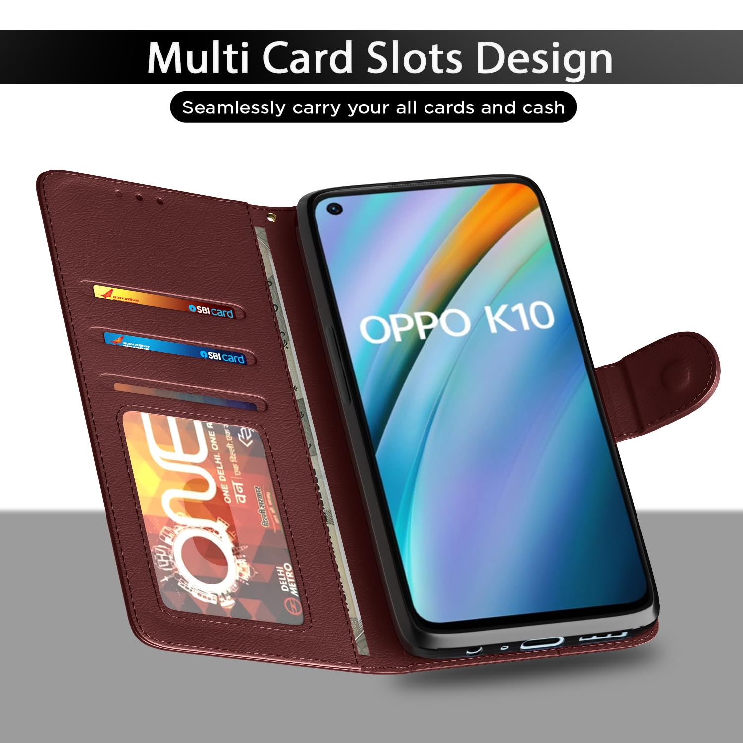Oppo K10 Flip Cover - PU Leather Wallet Stand -5