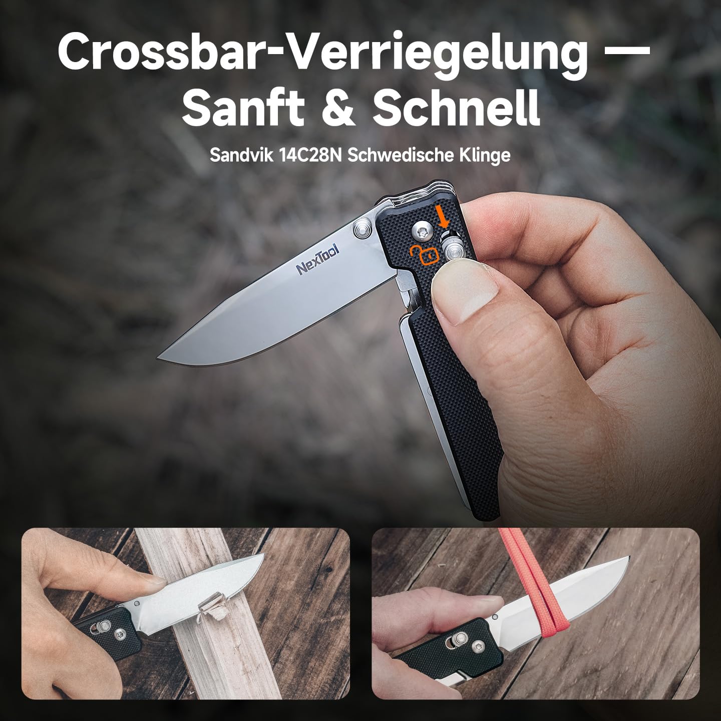 NexTool Multitool,Knight K30 Klappmesser mit Verriegelungsmechanismus,11-in-1 Multitool Werkzeug mit 14C28N Steel Knife,Zackenschere für EDC,Outdoor & DIY,Geschenk für Männer mit 4mm 10-in-1 Bit Set