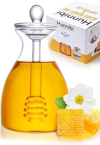 Hunnibi Tarro de miel hecho a mano con gotero, vaso de miel hecho en vidrio y olla de miel - Dispensador de miel