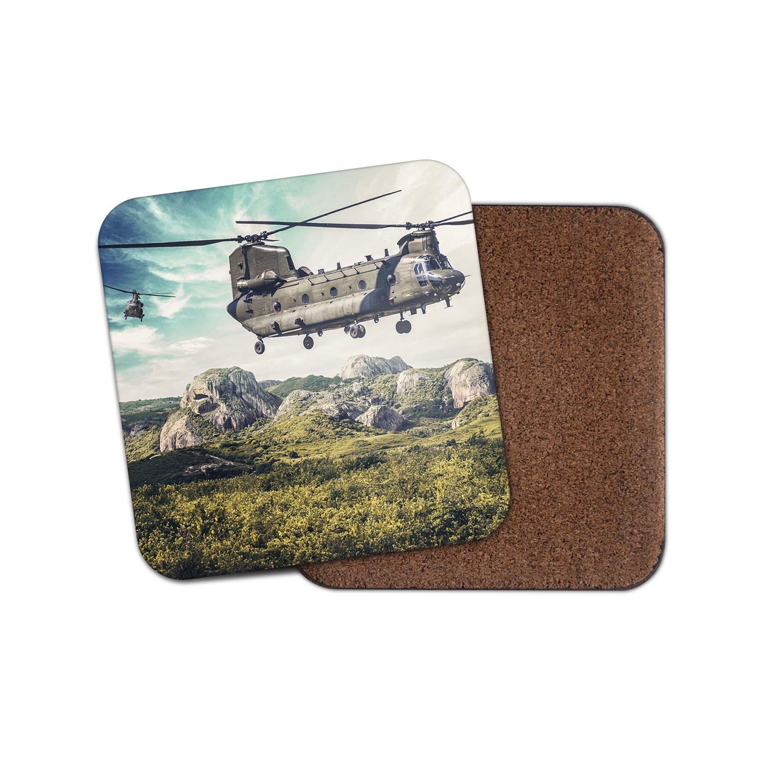 Destination Vinyl Ltd Multicolor 1 X Chinook Helicopter Coaster - Plane Pilot Mountains Flight #15542