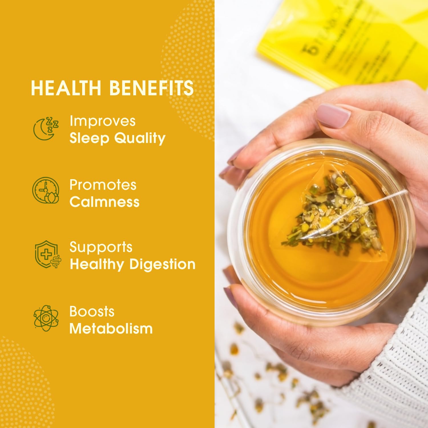 Teabox 100 bolsas de té verde de manzanilla, con flores de manzanilla egipcia y té verde de hoja entera, mezcla calmante para relajación y sueño, baja cafeína, fresco y aromático