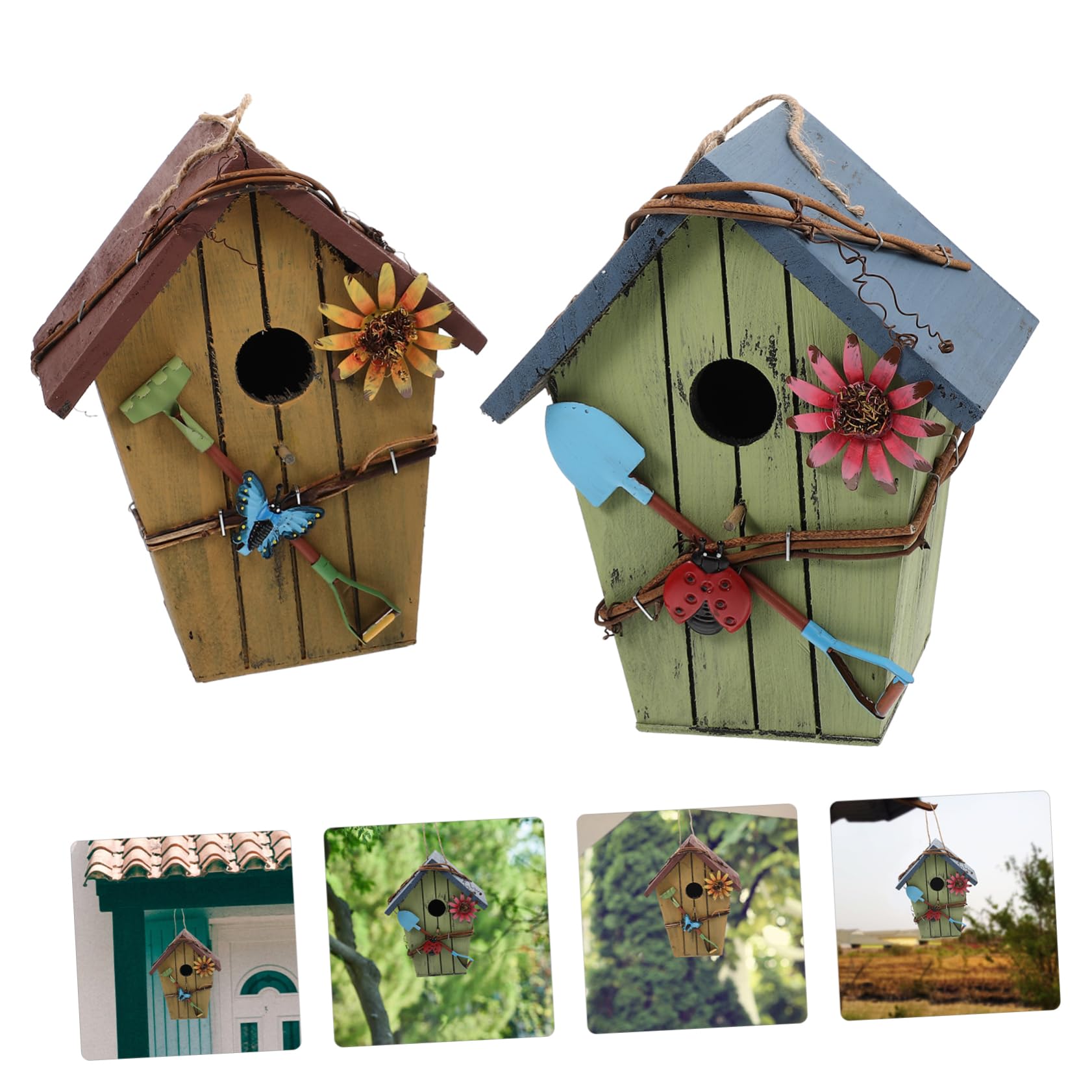 Happyyami Casetta per Uccellini in Legno a Forma di Casa, 2 Pezzi