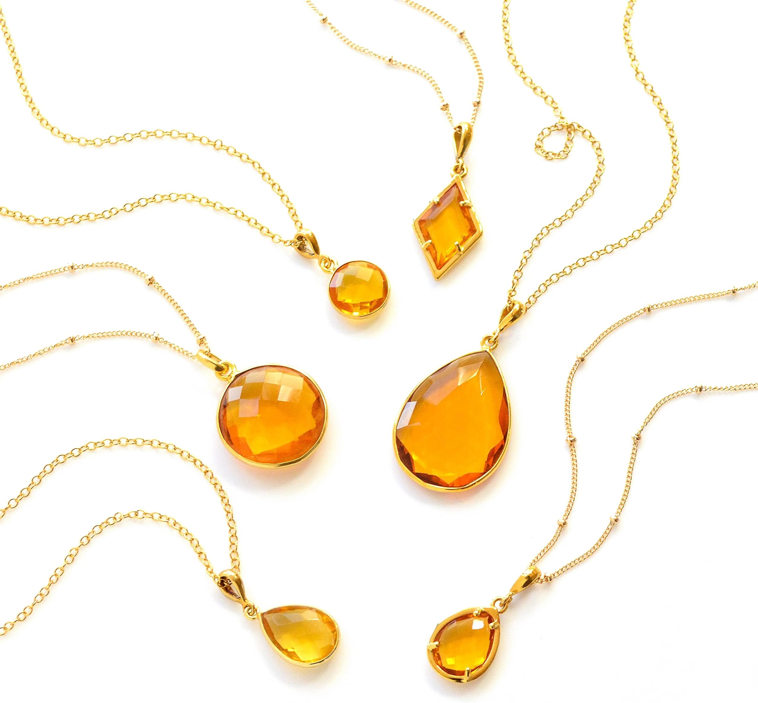 14k Gold Filled Citrine Necklace, November Birthstone • 925 Sterling Silver Custom Champagne Citrine Gemstone Necklace • Yellow Topaz Quartz Christmas Gift for Women • Teardrop Round or Diamond Shape