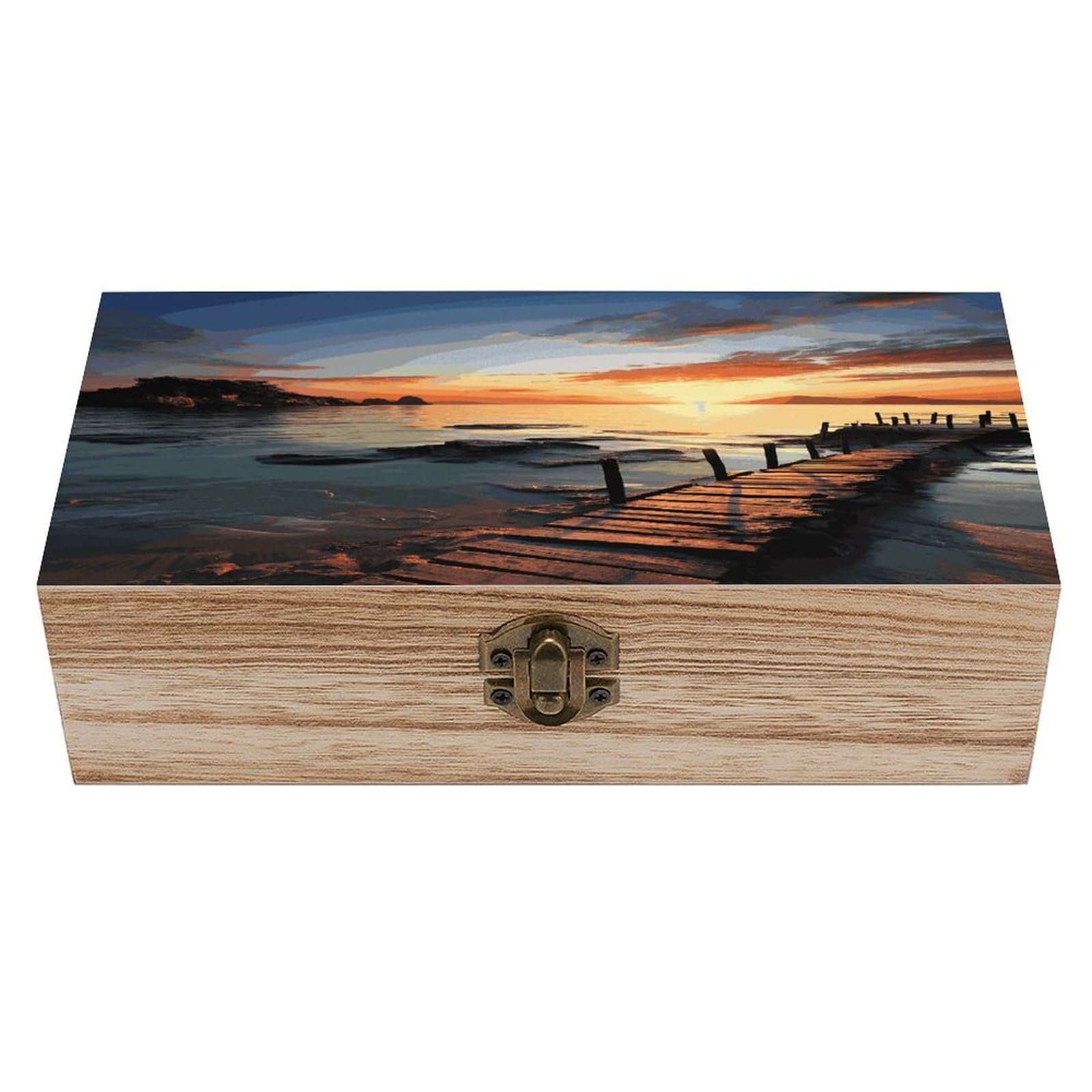 Adfgyerh Style Seascape Sunset Ocean Beach Bins Solid Wood，Jewelry Box Retro And Exquisite，Storage Box Used For Storing Photos, Souvenirs, Letters, Gifts, And Jewelry.