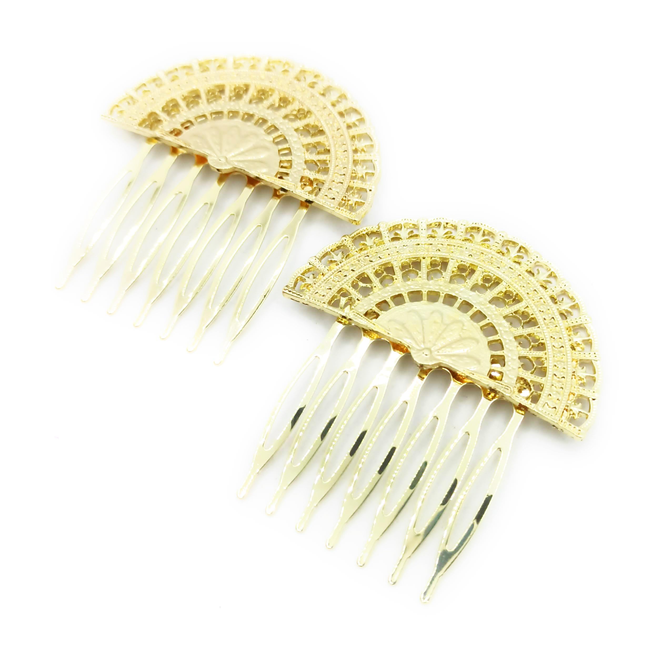 Peinetas Flamencas Doradas Mujer Adorno Peinados Peinecillos Flamencos Baile Flamenco, Accesorio Cabello Peinado Novias Bodas y Fiestas. Peine Abanico Oro Brillo Talla M (Pack 2 Uds)