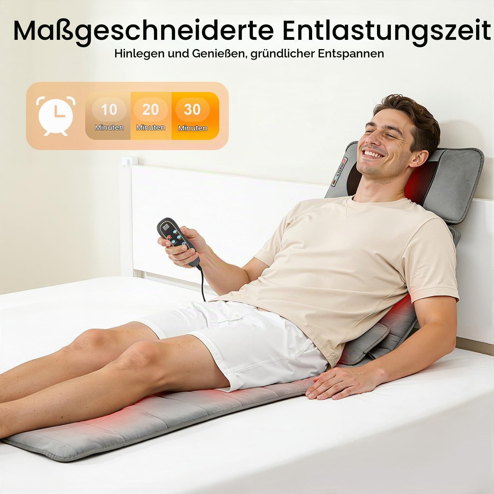Massagematte Ganzkörper Massagekissen 9 Arten Massage-Modus Ganzkörpermassagematte mit Heizfunktion,Timing-Funktion,für Nacken, Rücken,Taille, Hüften