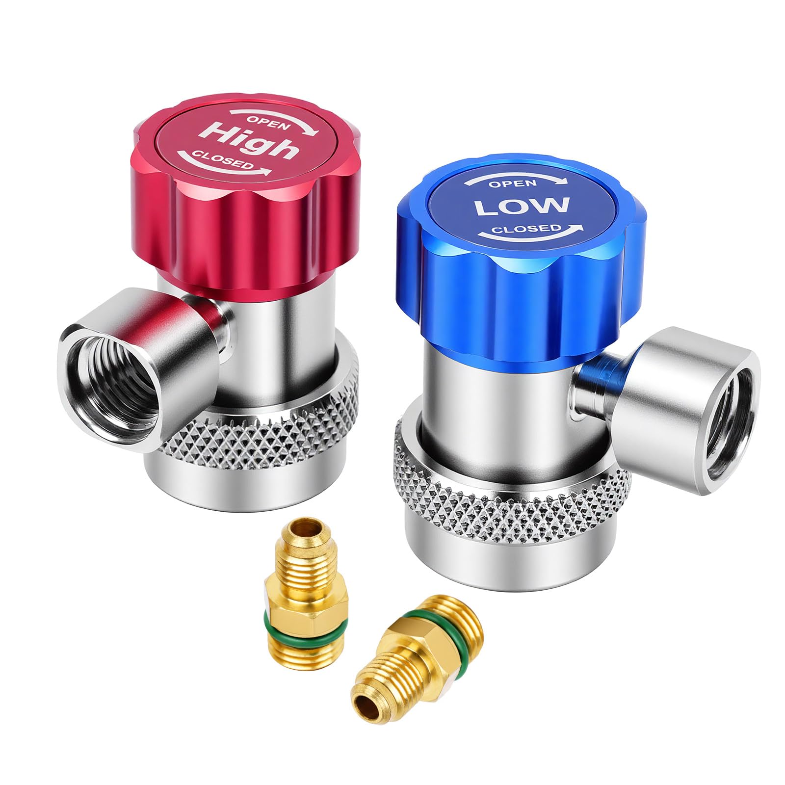 2PCS R134a Air Conditioning Quick Coupler Adapter,Adjustable 1/4 in High & Low Pressure Manifold Gauge Adapters and AC Hose Fittings for R134a Car AC System