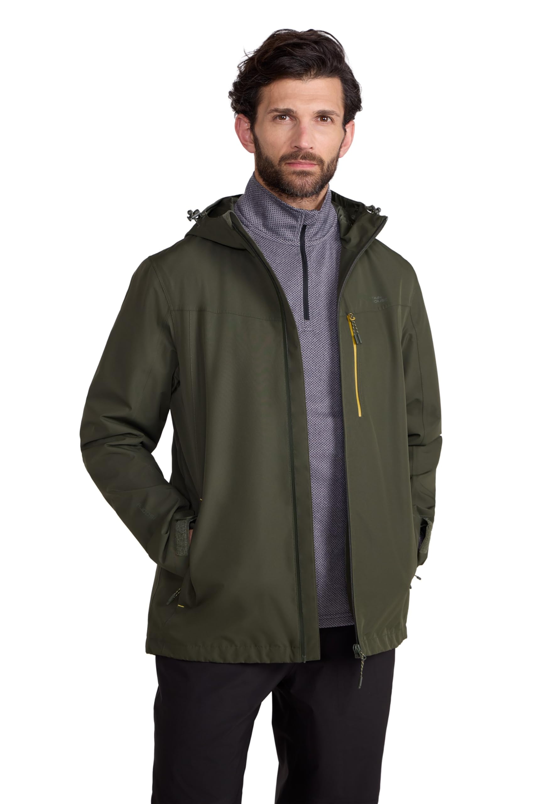 Mountain Warehouse Men's Green Brisk Extreme Waterproof Jacket - Adjustable Cuffs & Hood, Taped Seams Rain Coat, Breathable Jacket - Spring Summer, Travelling, Outdoors L