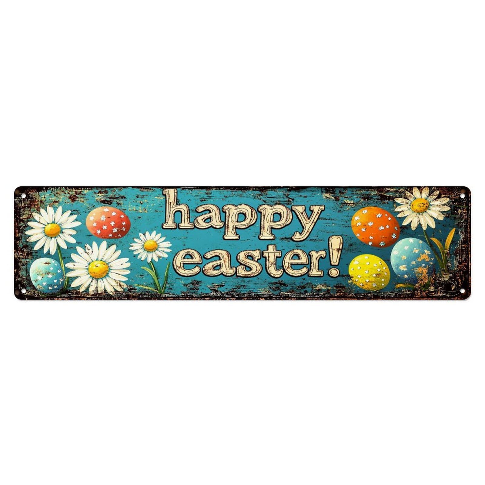 Happy Easter Eggs And Daisies Metal Tin Sign Plaque