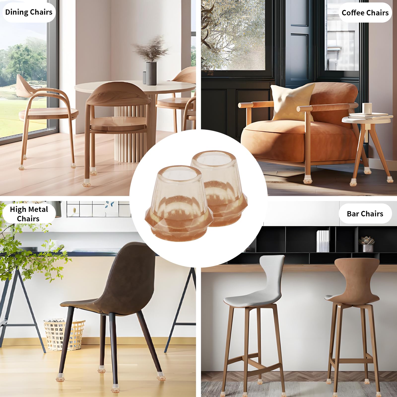 Vookkp 24Pcs 13-22mm Chair Leg Floor Protectors Cap, Brown Furniture Pads, Silicone Chair Leg Caps with Felt Pads - Image 3