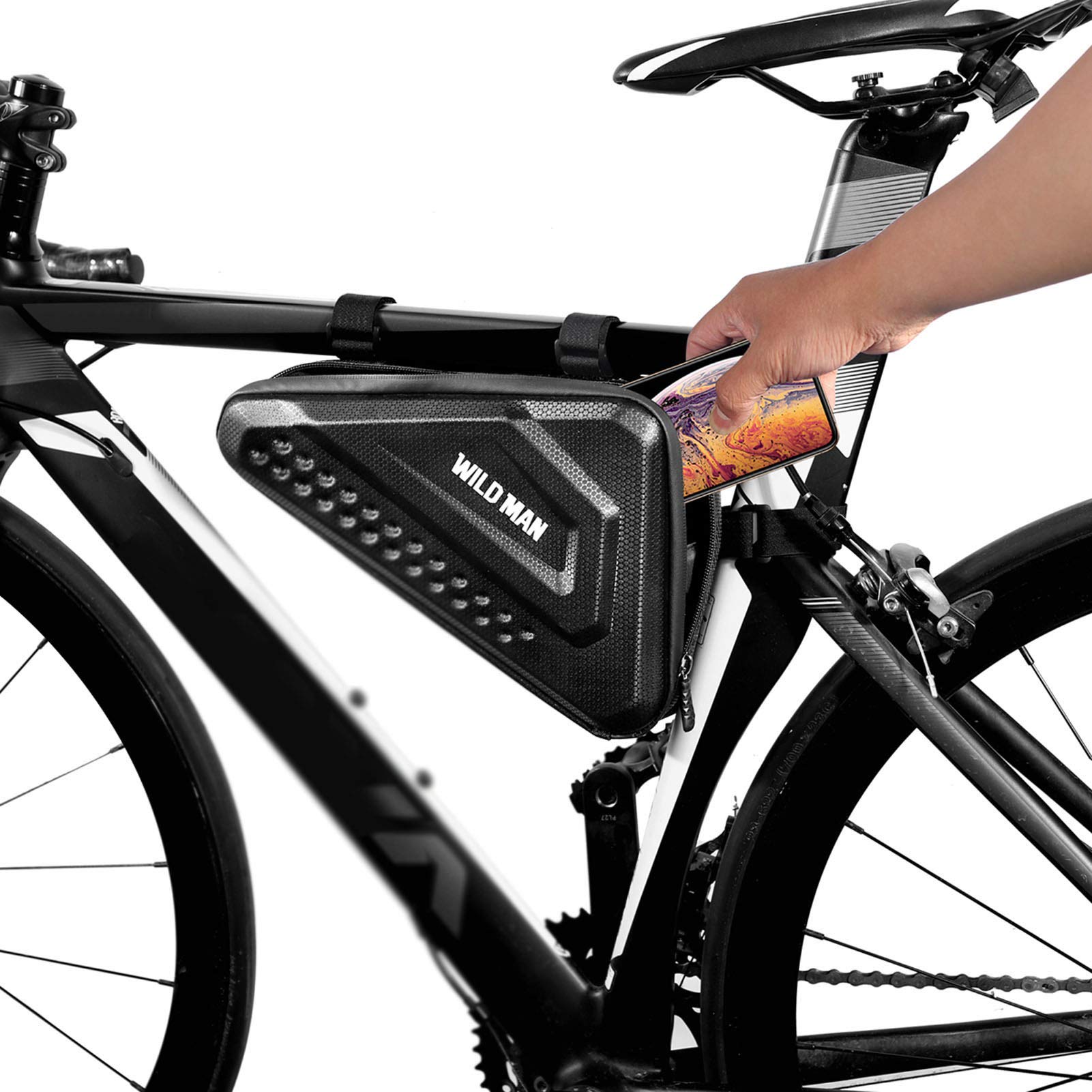 Lixada Bolsa triángulo para bicicleta, impermeable para bicicleta, bolsa reflectante para marco de bicicleta, cremallera de doble cara, bolsa triangular, ideal para candado de bicicleta, herramientas