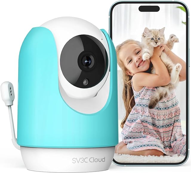 SV3C Indoor Security Camera 2K Pan/Tilt Wireless WiFi Pet Camera Temp & Humidity Cry Noise and Motion Detection, Two Way Audio 2.4G Baby Monitor IR Night Vision Compatible with Alexa