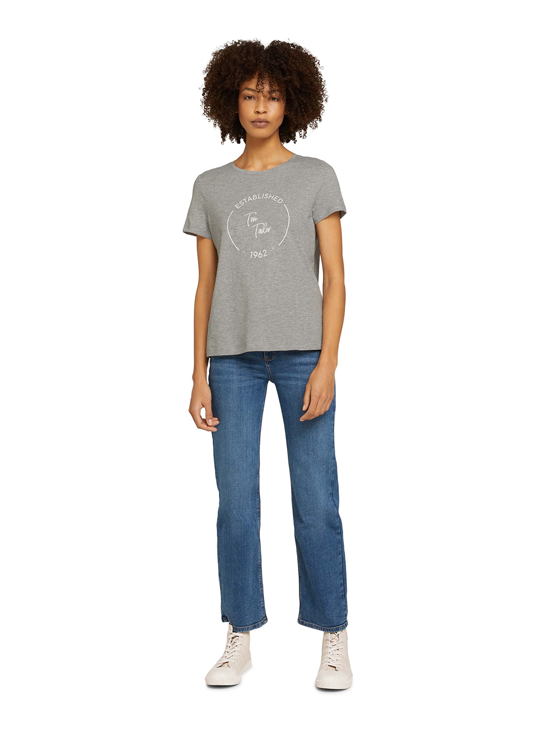 TOM TAILOR Damen Basic T-Shirt mit Print 1032050, 11282 - Silver Grey Melange, M – Ansicht 2