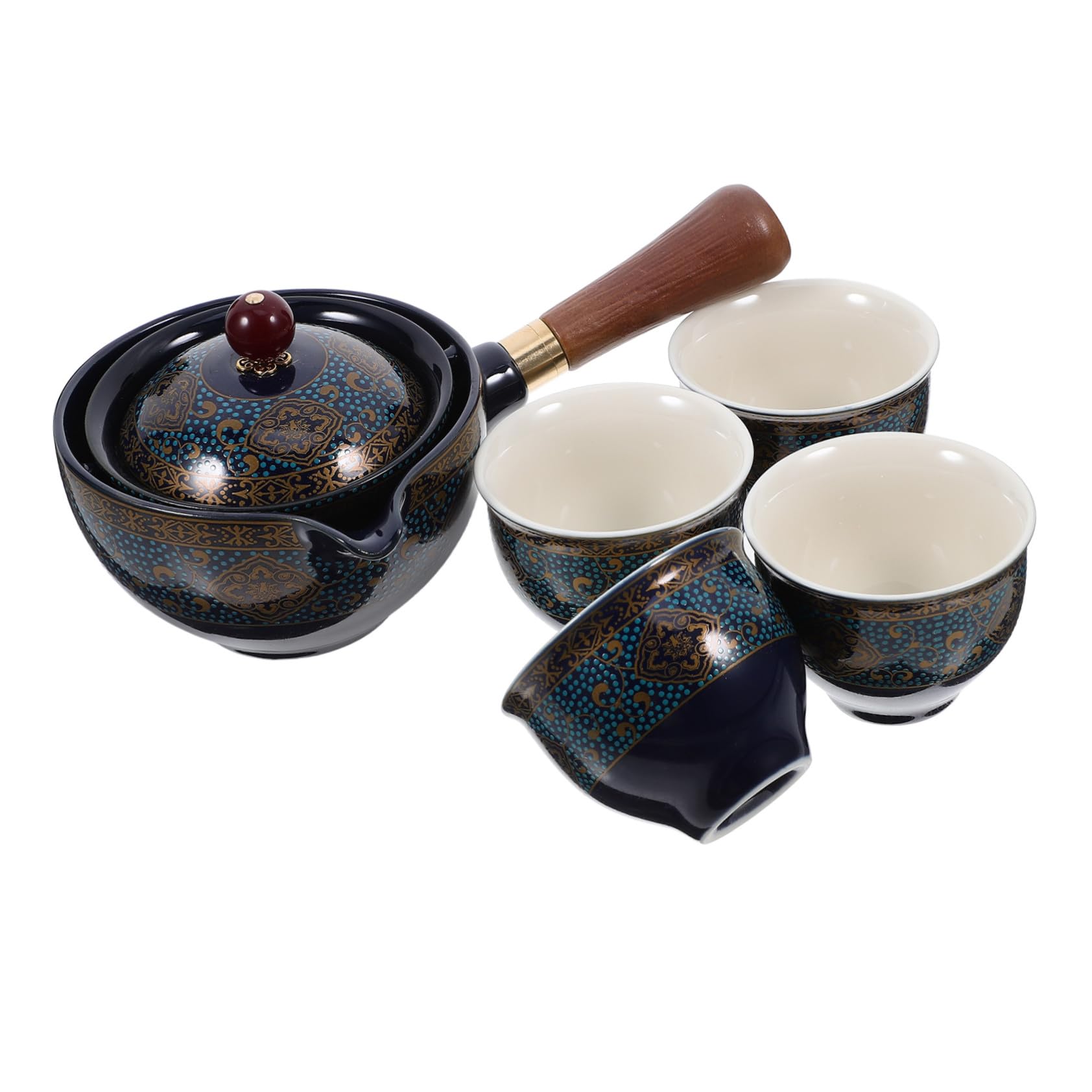 Juego de té de cerámica azul con tetera estilo chino y asa conveniente para casa