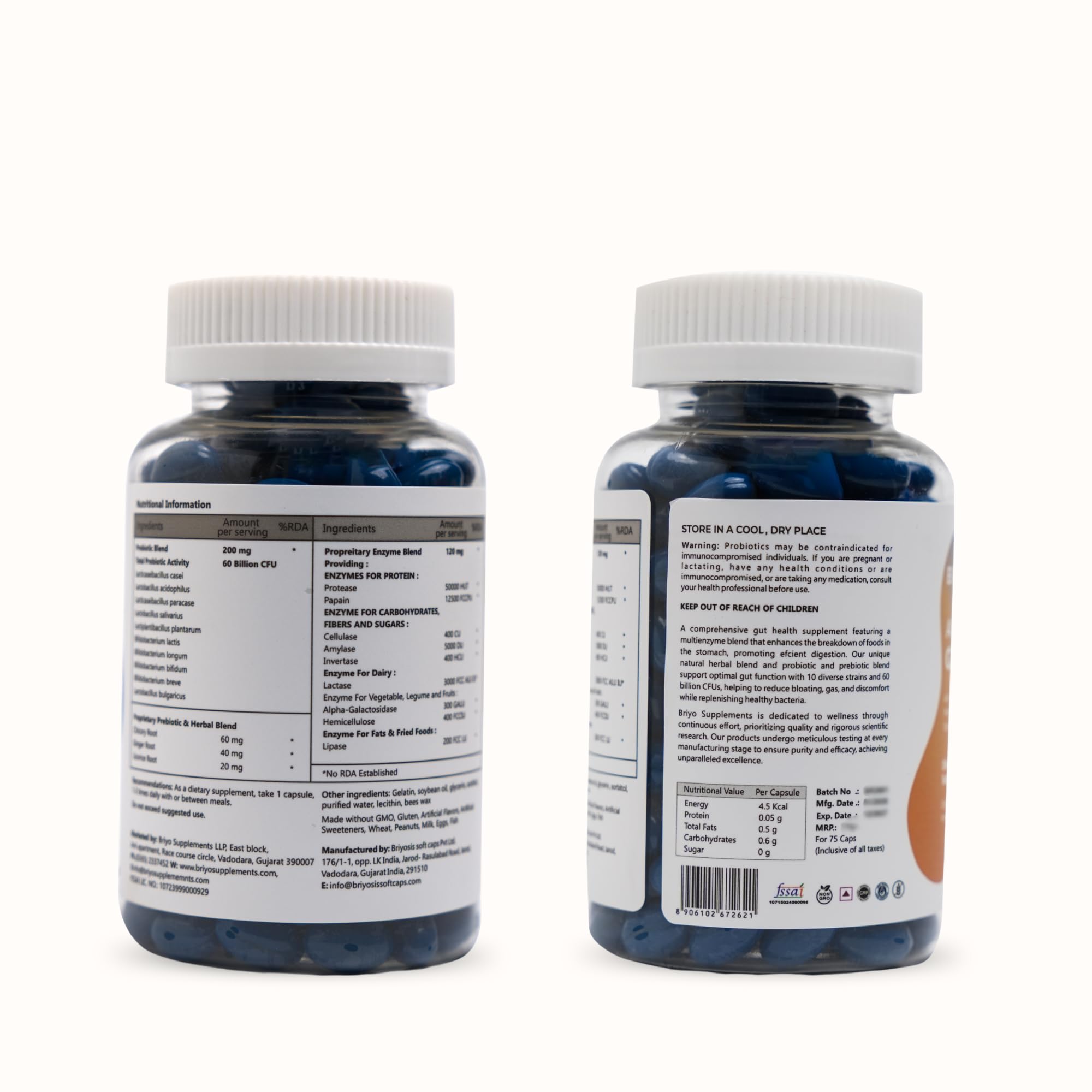 Briyo Gut Health Support β 60 Billion CFU Probiotics with Prebiotics, Digestive Enzymes & Herbs | Gut Guardian Formula to Boost Good Gut Bacteria, Support Digestion & Immunity, and Relieve Bloating & Gas 4