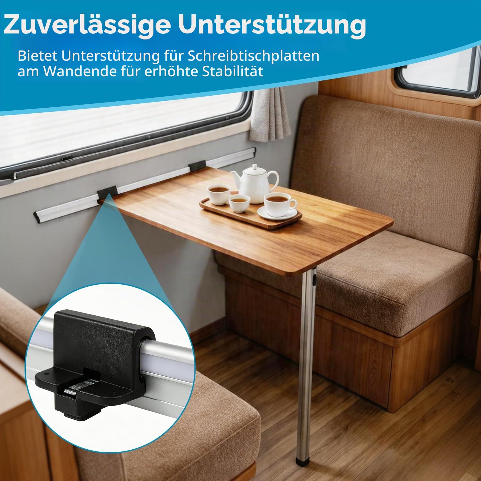 RV Tischgleitschiene, Teleskopisch RV-Klapptischbein mit Gleitschiene