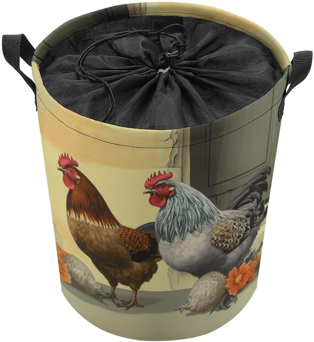 Italian Chickens Laundry Basket Collapsible Clothes Hamper with Reinforced Handles Large Capacity Waterproof Laundry Bag Freestanding Laundry Hamper for Bedroom Bathroom