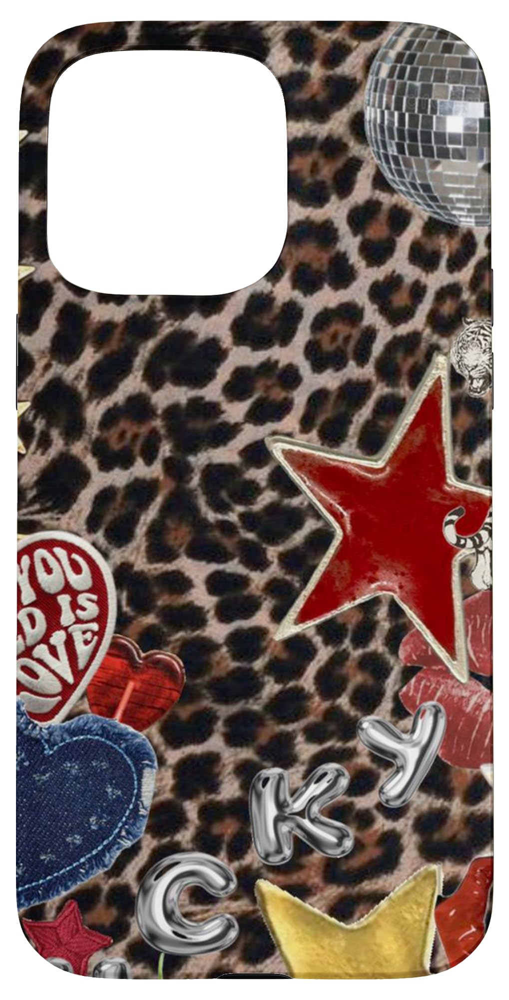 Aesthetic Cheetah Print Stars Pendant Y2K Leopard Cute Girl Case for iPhone 15 Pro Max