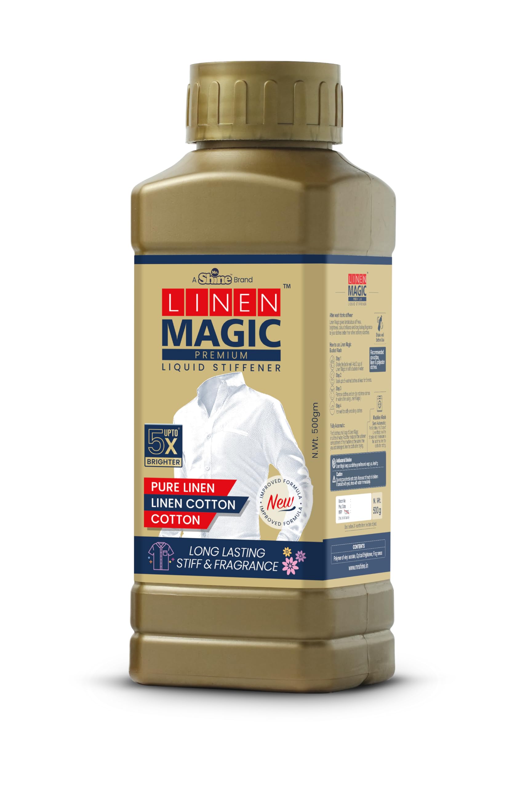 Mr Shine Linen Magic Liquid Stiffener 500 ml | Pure Linen, Linen Cotton, Cotton | Upto 5x Brighter | Long Lasting Stiff & Fragrance (Pack of 1) (B0D37LNL6K) Amazon Price History, Amazon Price Tracker