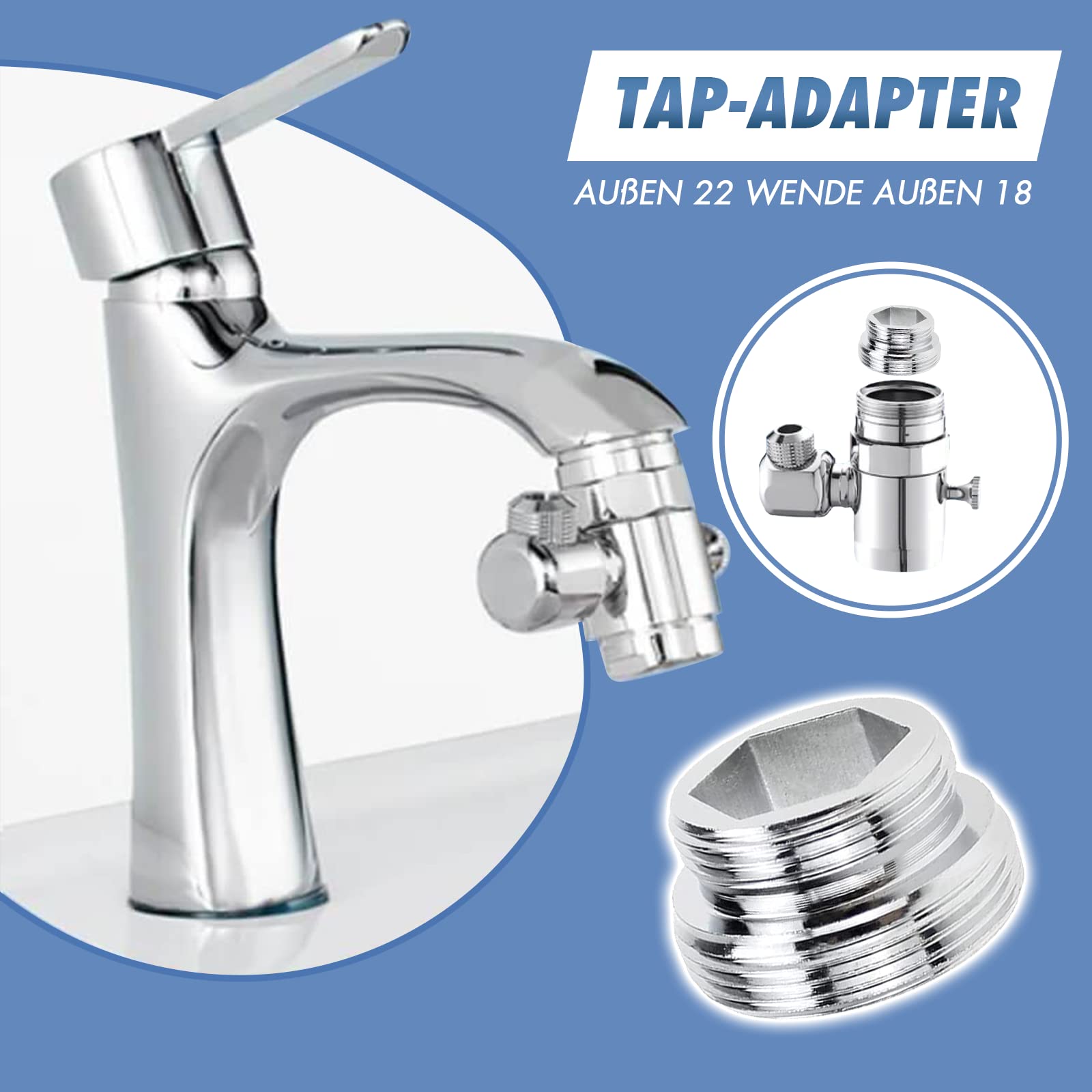 Kit Adattatore Rubinetto M18 A M22 – Convertitore Filettato Con Guarnizione In Gomma, Per Filtri Acqua E Tubi Da Giardino