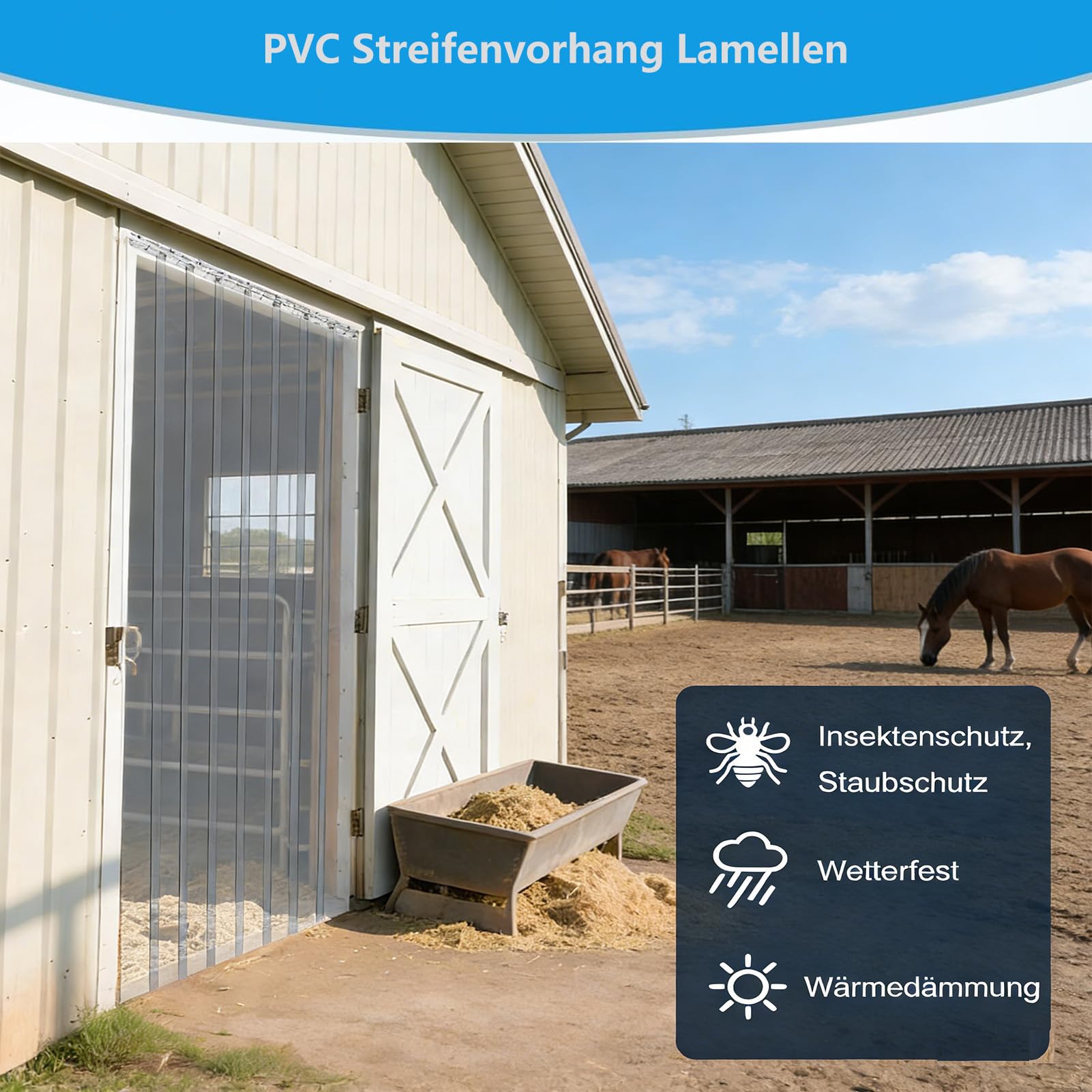 Transparent PVC Streifenvorhang, Kratzfest & Temperaturbeständig Industrieverhang für Kühlraum, Fabriklager, Garage & Supermarkt, Anpassbar (105x200cm/41.34x78.74in)