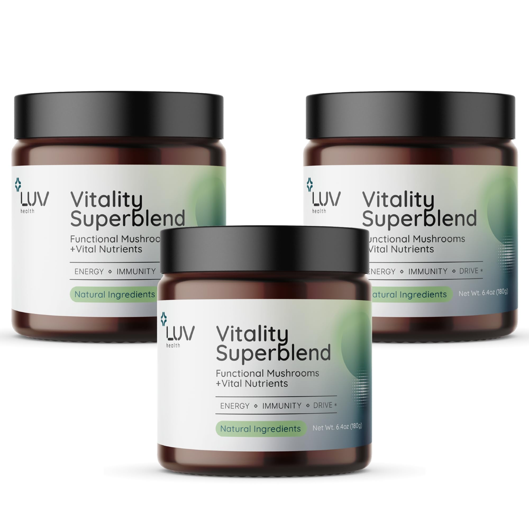 Vitality Superblend: Mushroom Supplement - Superfood Powder with Cacao, Lion’s Mane, Cordyceps, Reishi, Green Tea, and Turmeric – Energy, Focus & Daily Wellness Support Vegan, 30 Servings