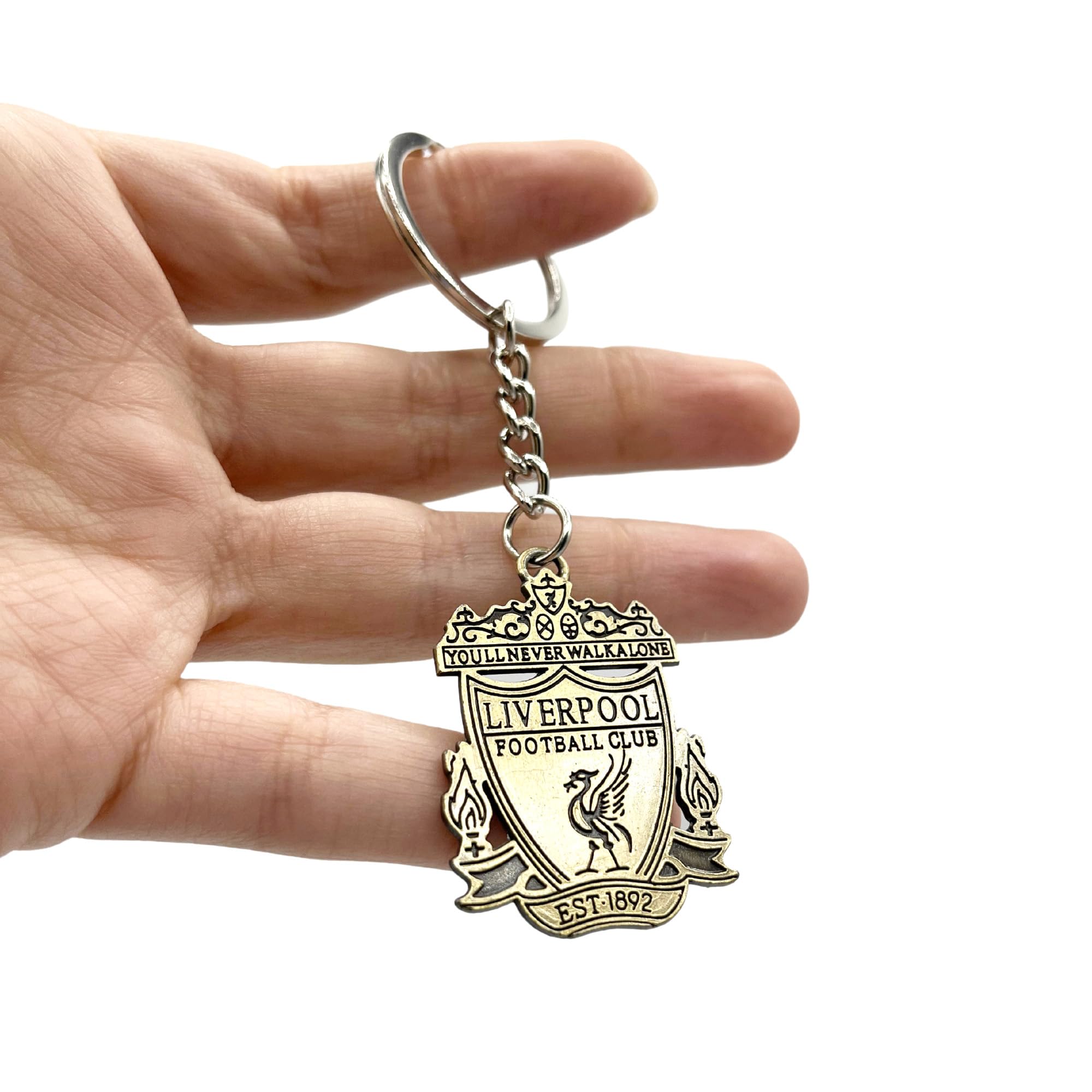 AUTOZOCO Llavero metálico Liverpool, edición de aficionado, Llavero dorado con emblema del Liverpool, equipo Reds, Metálico, Color dorado