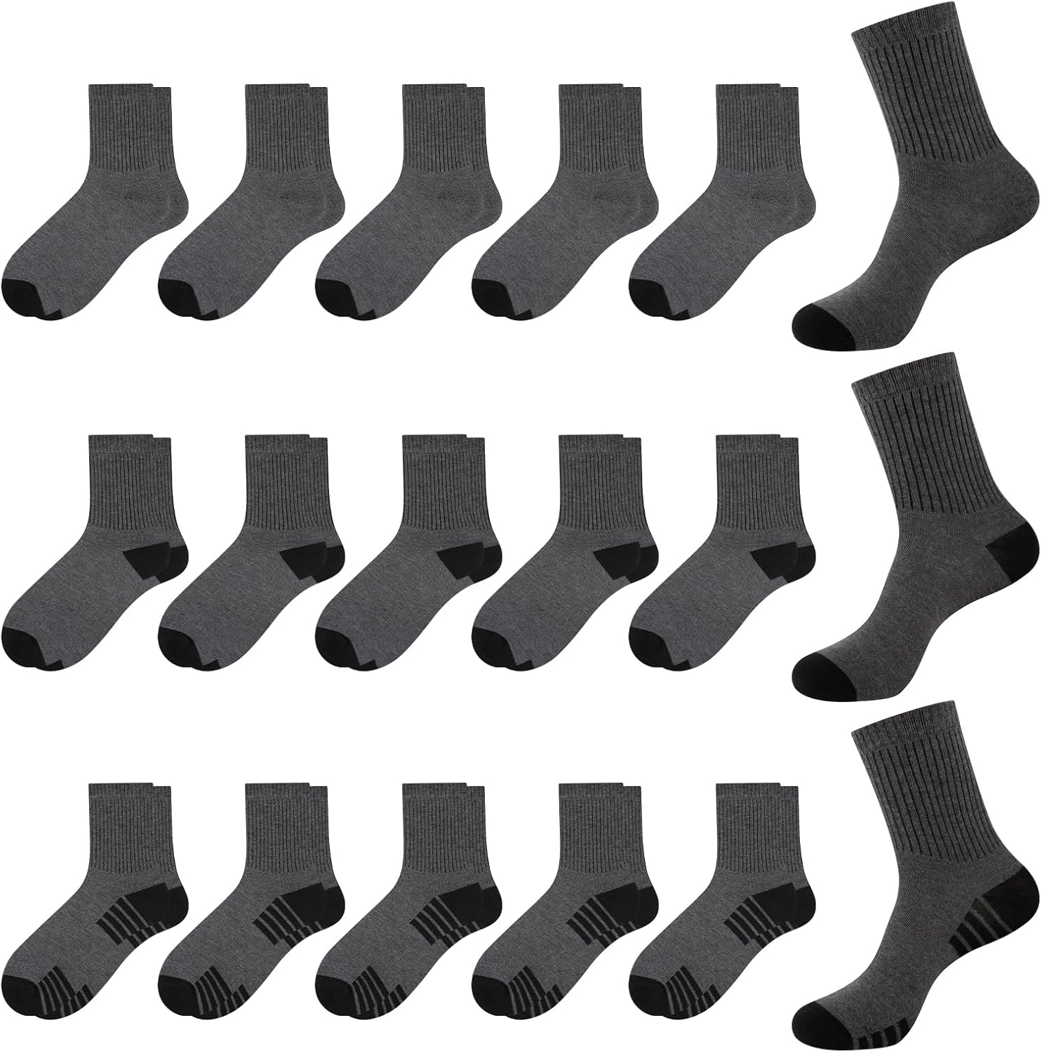 15 Pairs of Thin Crew Socks for Men & Women - Breathable Casual Socks in Bulk Wholesale Value Classical Pack