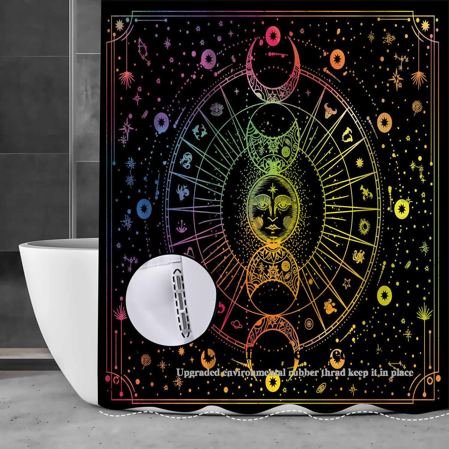 AOYEGO Duschvorhang Mond & Sterne – 183x183 Cm, Polyester, Wasserdicht, Mit Haken