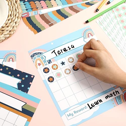 Miniatura 4 de 40 calcomanías bohemias de recompensa, gráficos de incentivo de comportamiento de arco iris, para niños, calcomanías de estrellas coloridas para