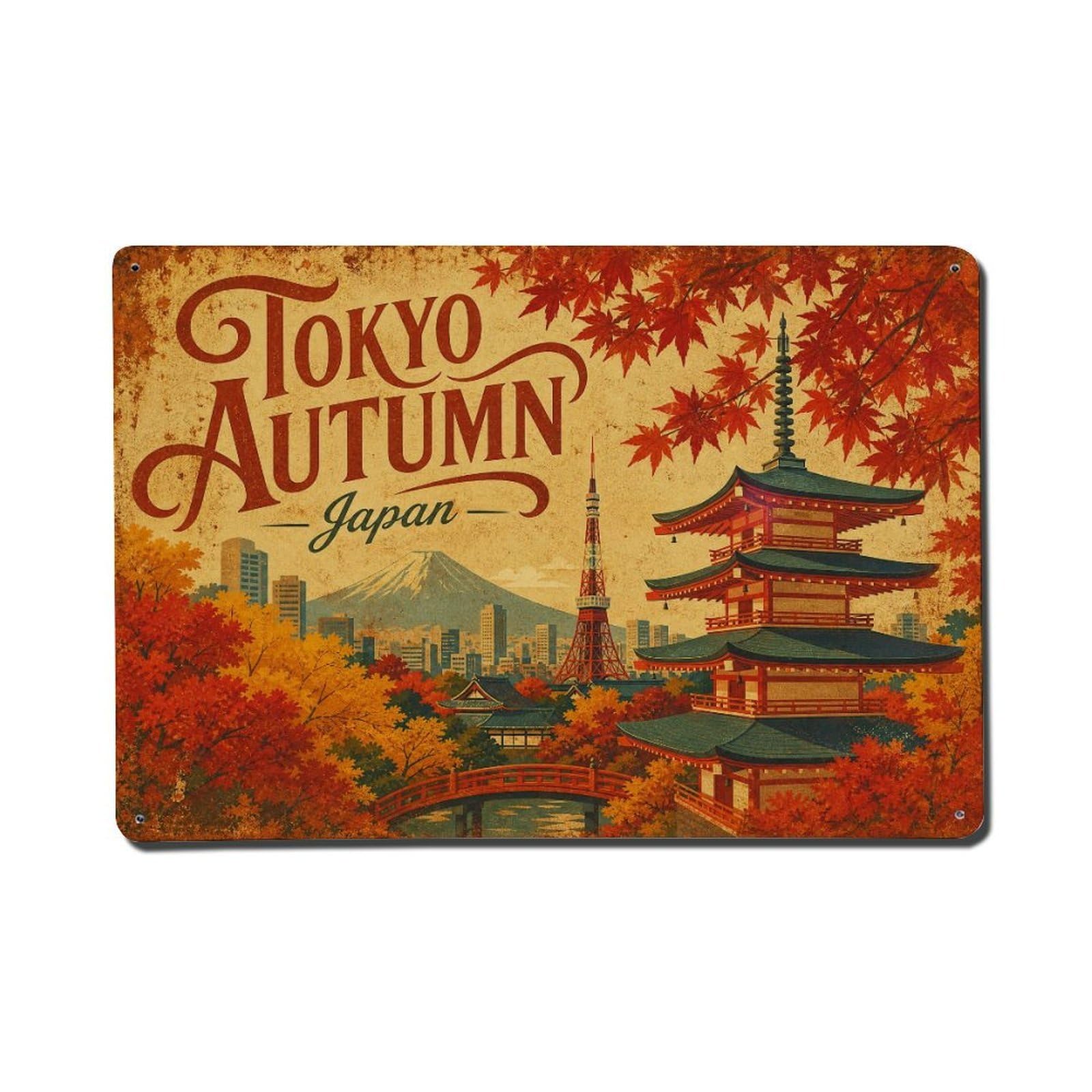 Gead 8X12inch Style Vintage Travel Tokyo Japan Autumn Metal Tin Sign