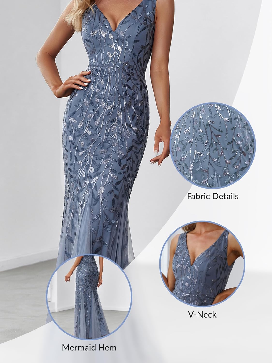 Ever-Pretty Women's Sequin Formal Dress Double V-Neck Sleeveless Mermaid Long Evening Prom Dresses 07886