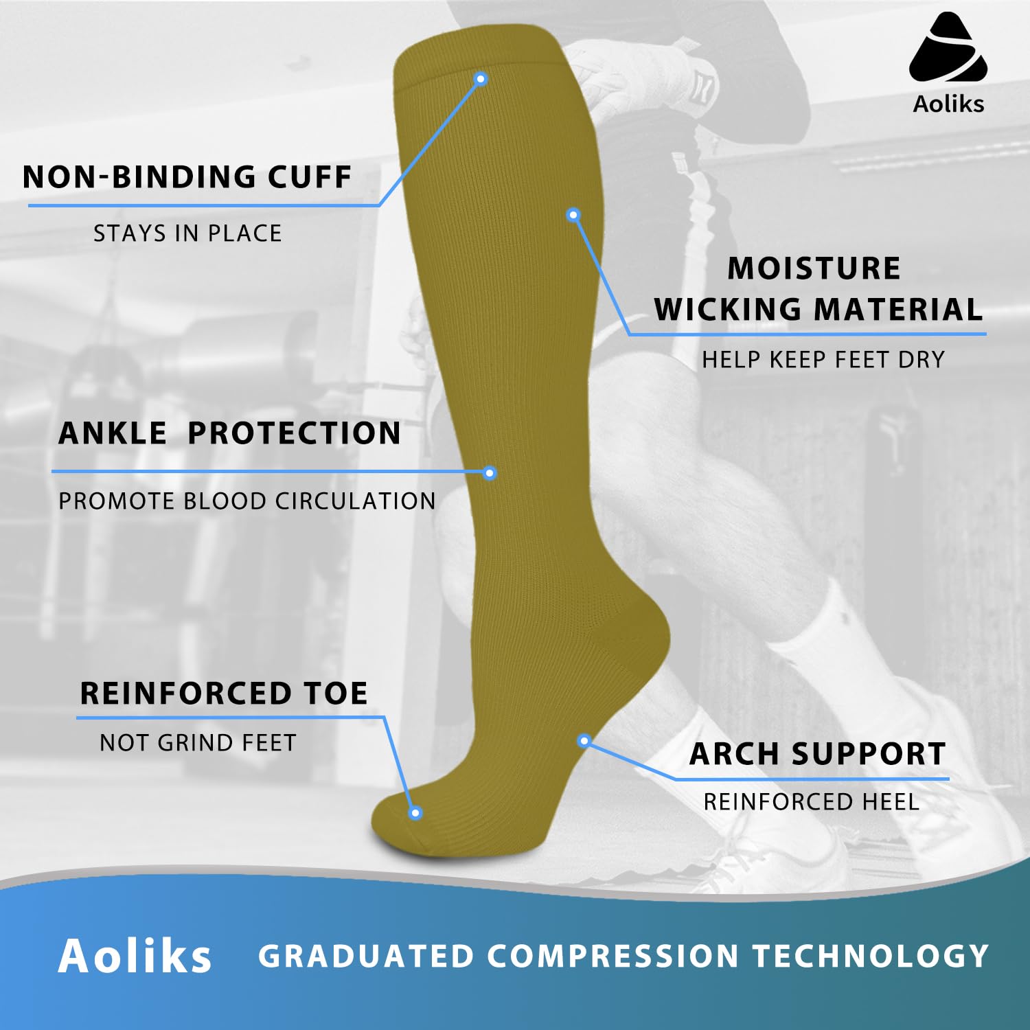 Aoliks 6 pares de calcetines de compresión para mujeres y hombres, calcetines de apoyo hasta la rodilla para enfermeras, atletismo, vuelo