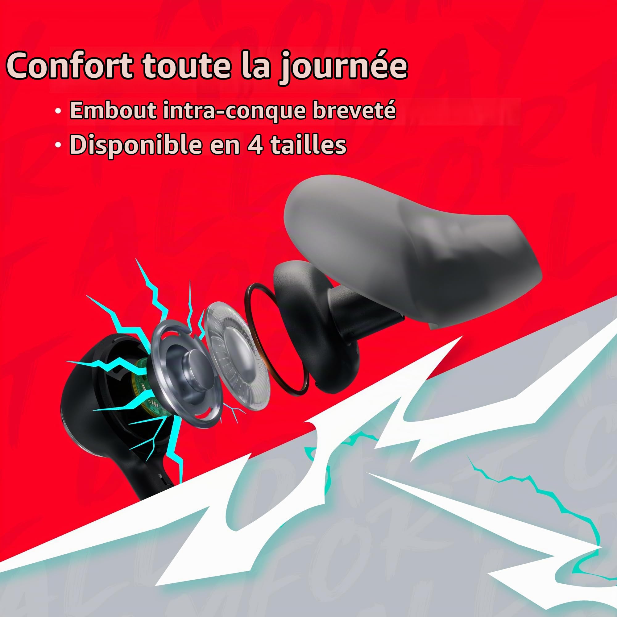 HyperX Cloud Earbuds III Casque de Jeu avec Microphone, Tailles XS à L, contrôles, multiplateforme, Noir