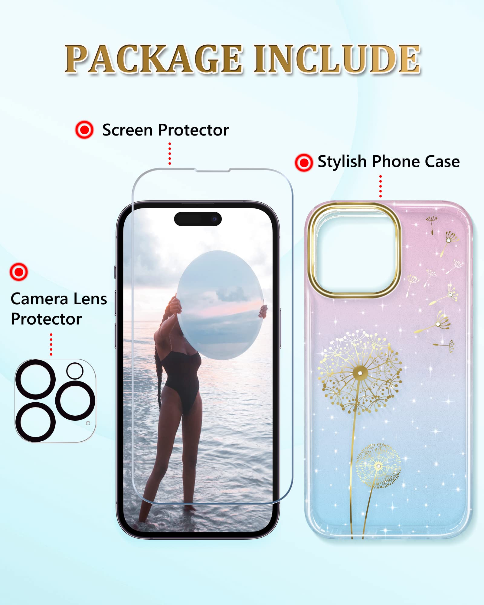 JIAXIUFEN, Custodia per iPhone 14 Pro Max, con protezione per schermo e