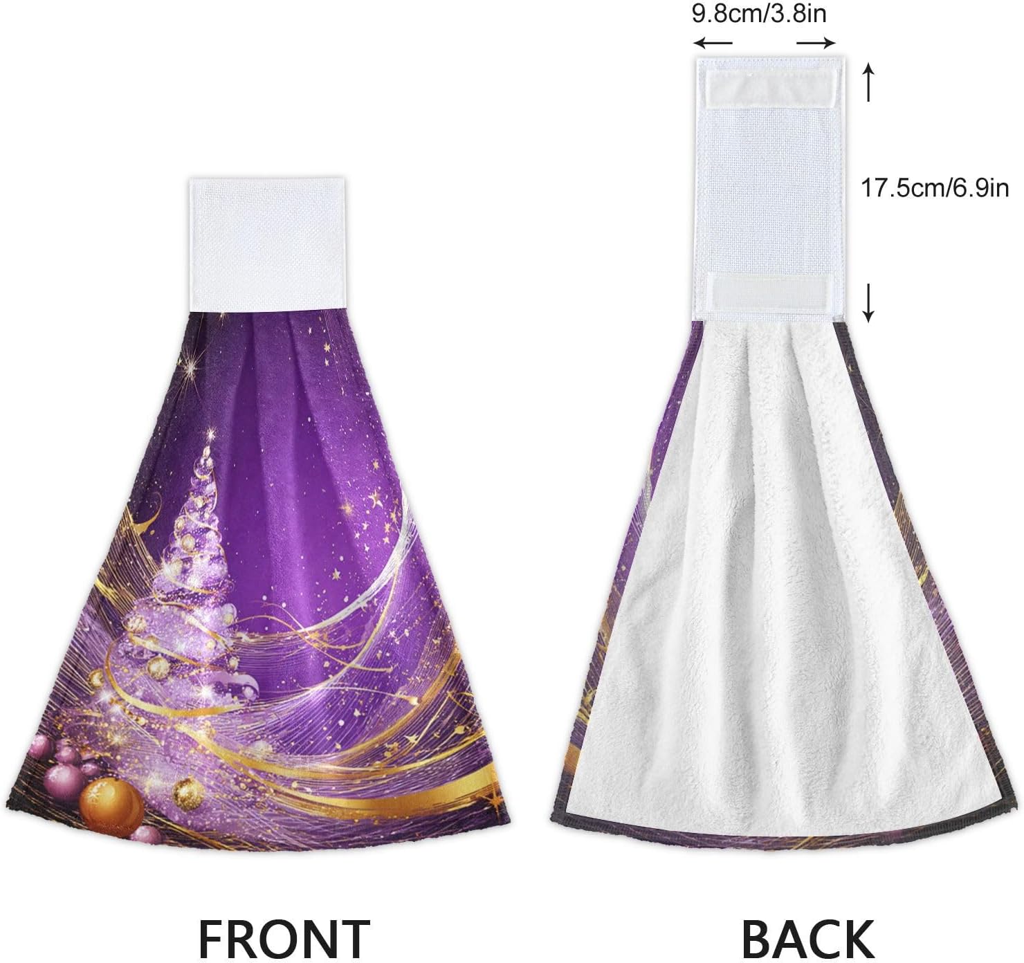 Boccsty Christmas Tree Hanging Kitchen Towels 2 Pieces Purple Xmas Ball Dish Tie Towels Hand Towel Tea Bar Towels for Farmhouse Housewarming Tabletop Home
