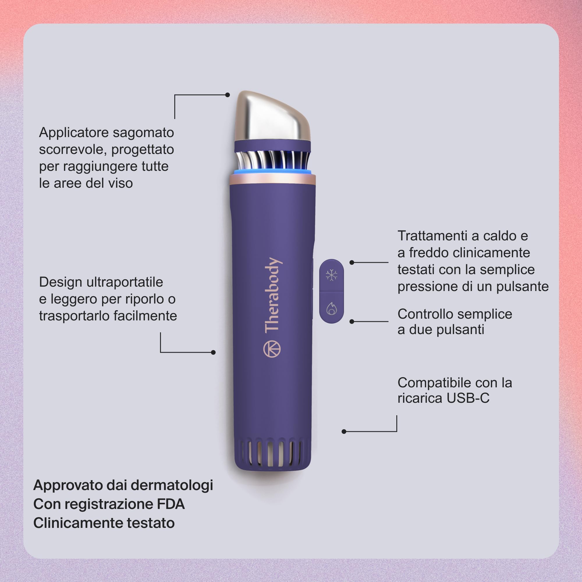 TheraFace Depuffing Wand di Therabody – Trattamenti viso a freddo e a caldo per ridurre il gonfiore e illuminare -Viola