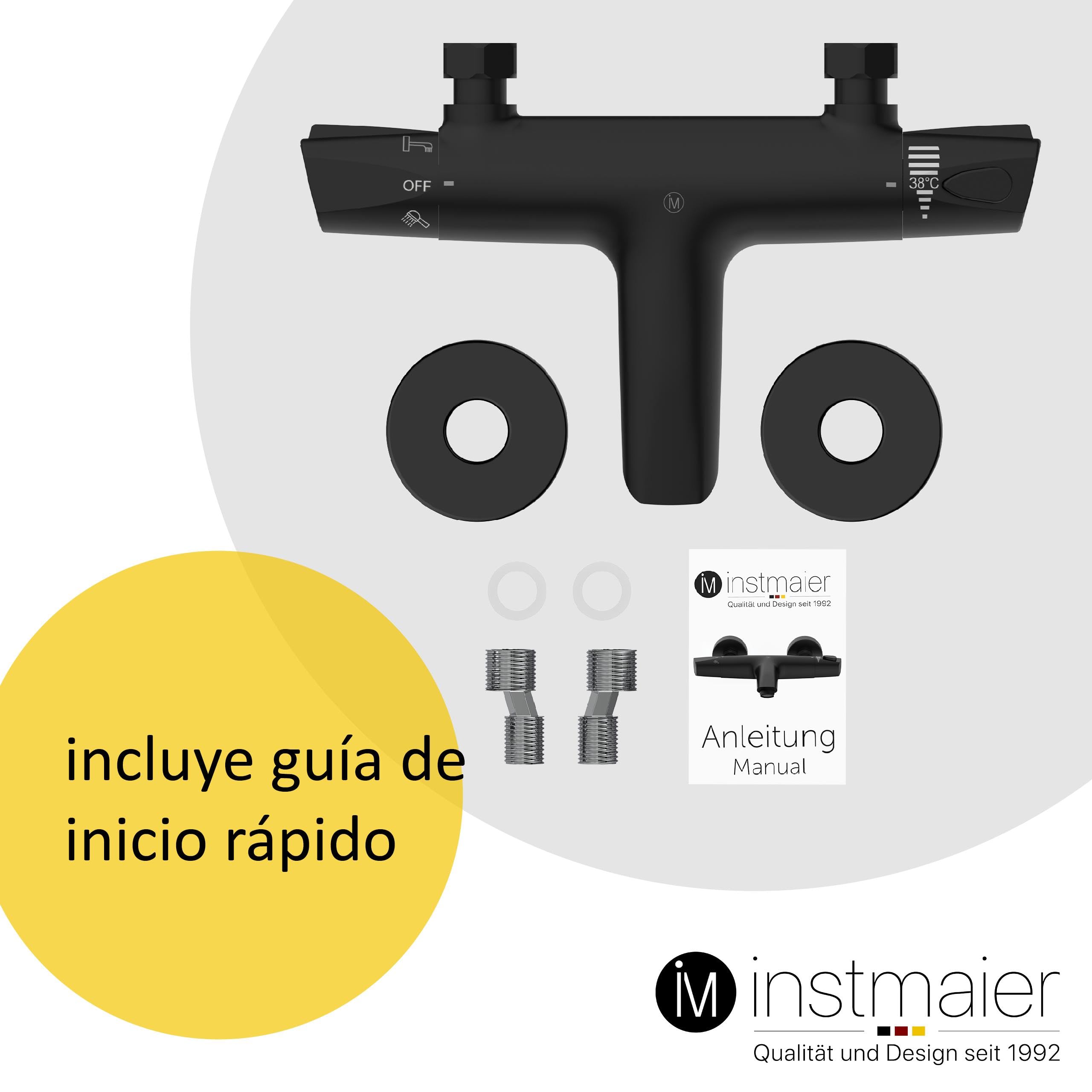 instmaier T2 | Mezclador de latón para bañera | Mezclador de ducha con termostato | Grifo de bañera | Termostato con protección antiquemaduras | Negro | Fácil instalación
