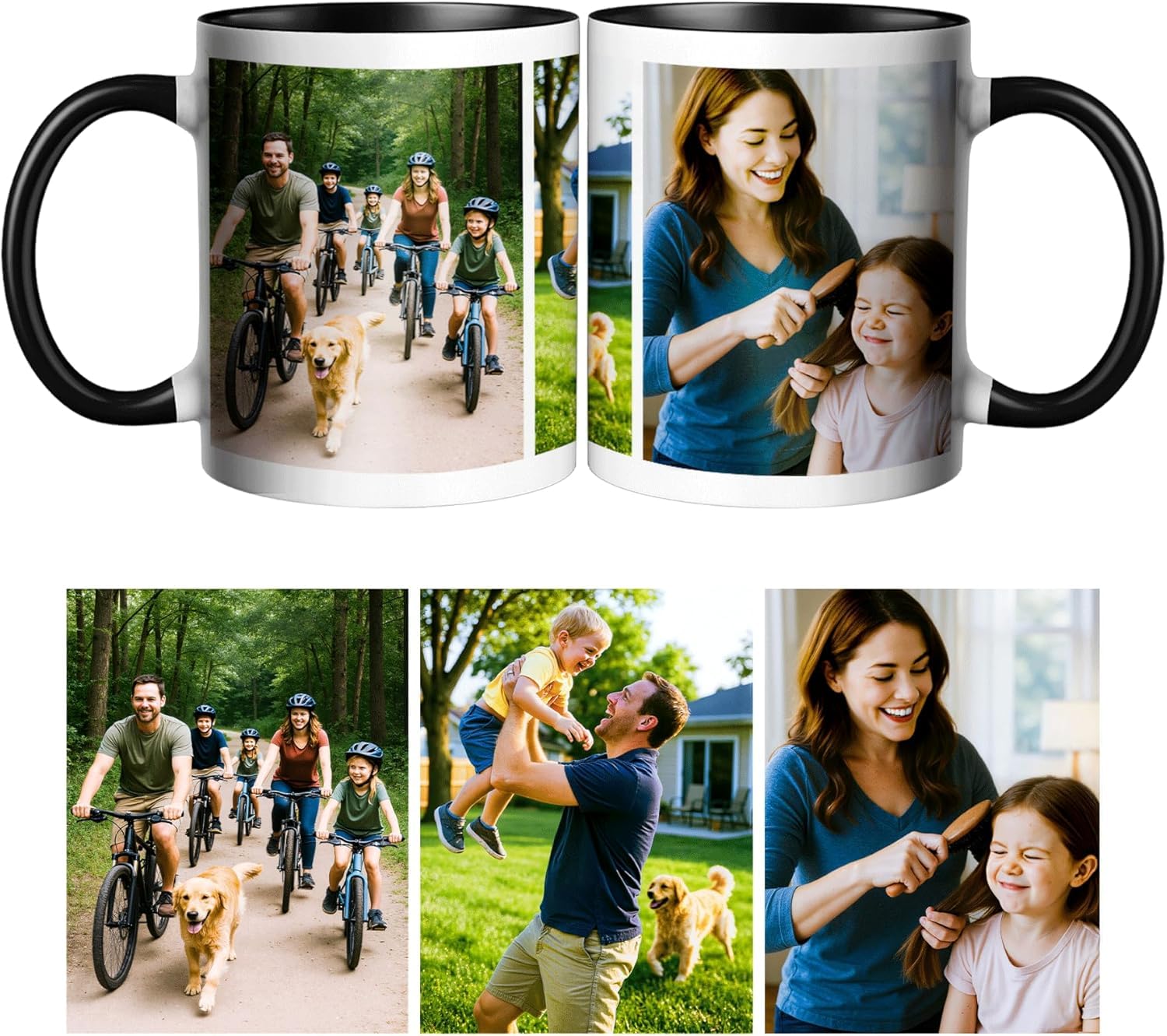 EKAM Personalised Photo Mug – Custom 11 Oz Ceramic Coffee Cup with Multiple Pictures - Microwave & Dishwasher Safe - Personalised Gift for Mum, Dad, Grandparents, Friends,Family– (3 Images)