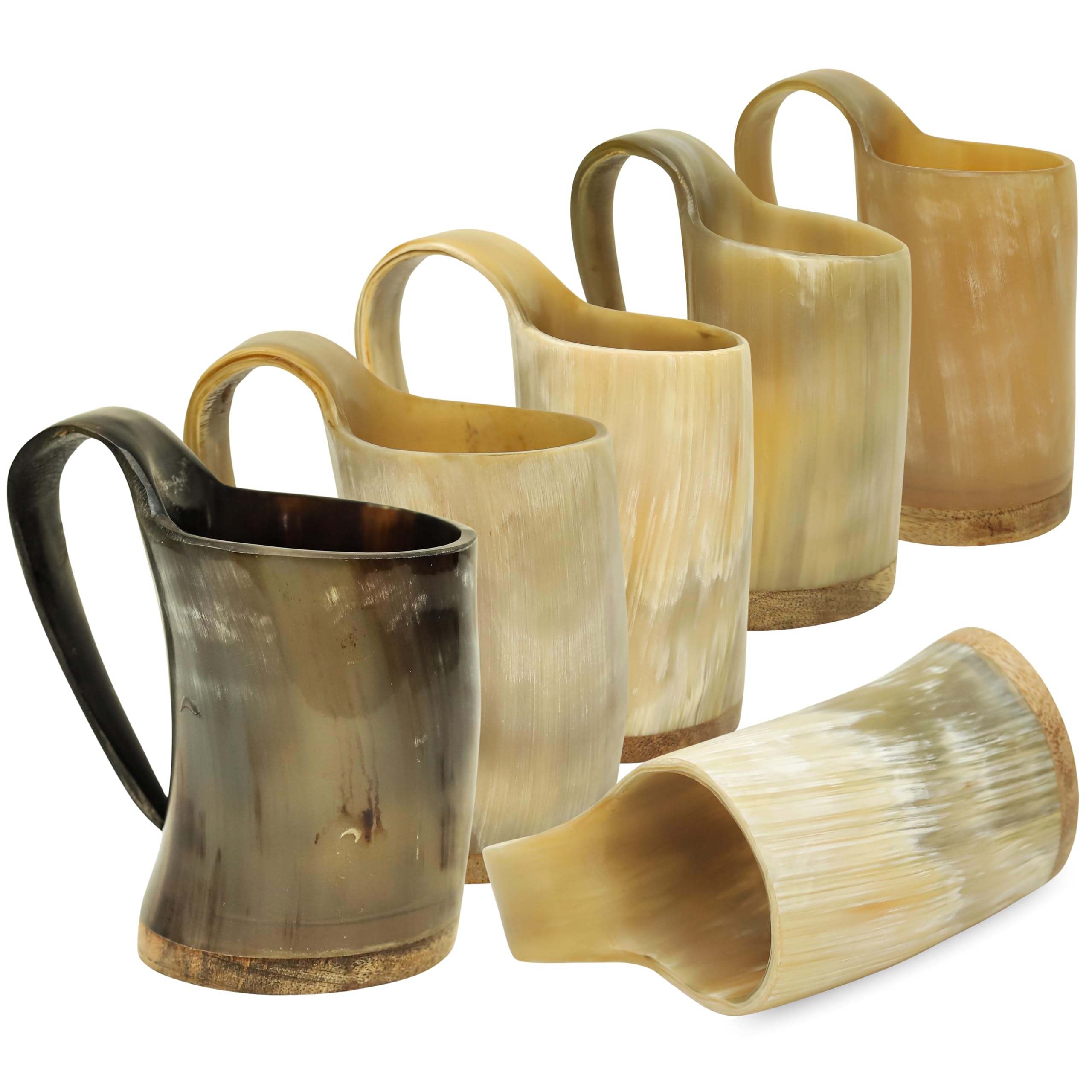 Lot de 6 verres à shot en corne véritable fabriqués à la main – Tasses uniques en corne naturelle pour whisky, hydromel et spiritueux – Cadeau pour homme et collectionneurs (fête du Valhalla)