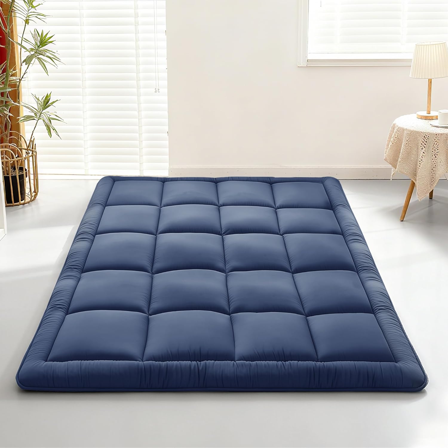 Japanese Floor Mattress Futon, Thick 5-Layer Roll Up Foldable Mattress, Comfortable Foam Tatami Mat Sleeping Pad (Gray, Full)