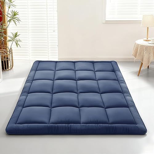 Futón japonés para colchón de suelo, colchón plegable grueso de 5 capas, cómoda alfombrilla de espuma para tatami (azul oscuro, individual)
