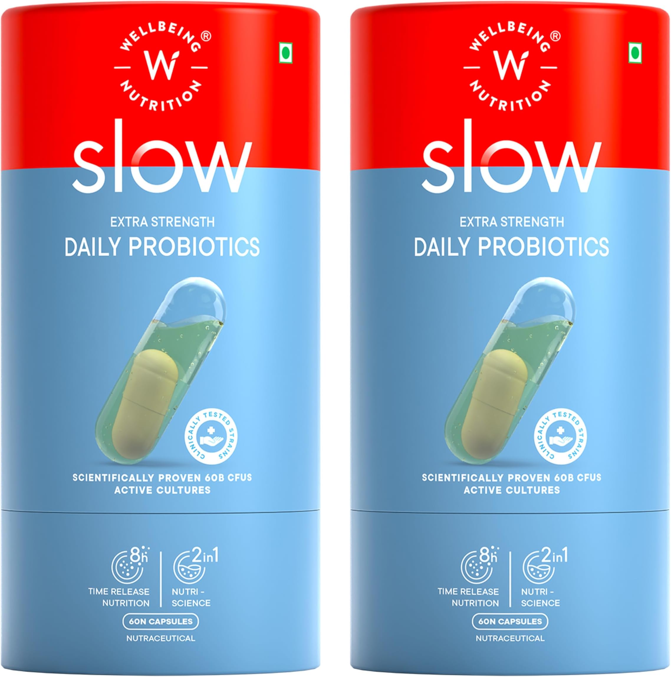 Advanced Daily Probiotics + Omega 3|Clinically Proven 60 Billion Cfu,14 Unique Strains|For Bloating,Ibs,Immunity,& Clear Skin|60 Capsules (Pack Of 2,1 Count)