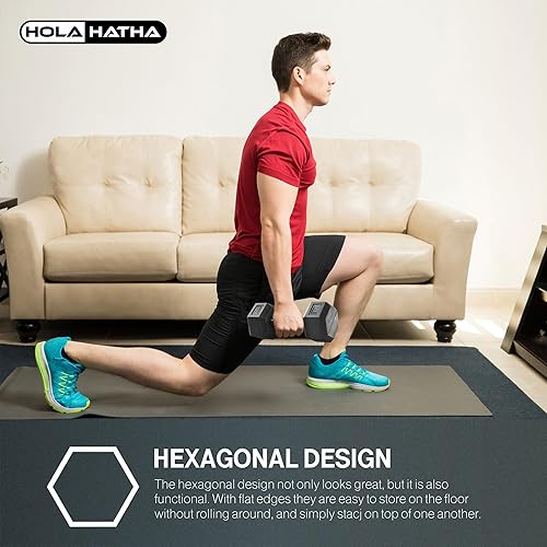 Miniatura 5 de HolaHatha Ejercicio hexagonal de hierro fundido de 5 libras, pesas libres con puños texturizados contorneados para ejercicio en casa y entrenamiento