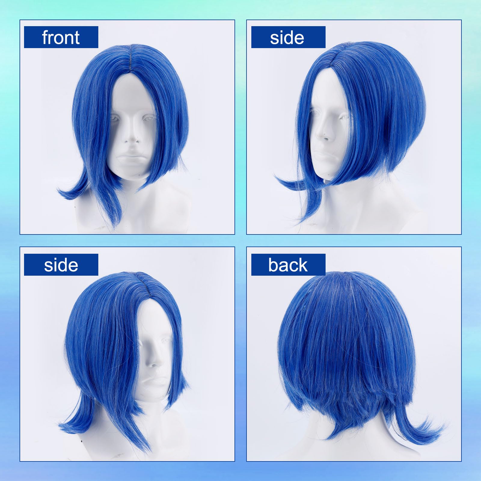 Blue Bob Wig for Women Short Straight Anime Cosplay Costume Wigs Blue Synthetic Hair with Adjustable Net Cap for Halloween Themed Party Role Play - Image 4