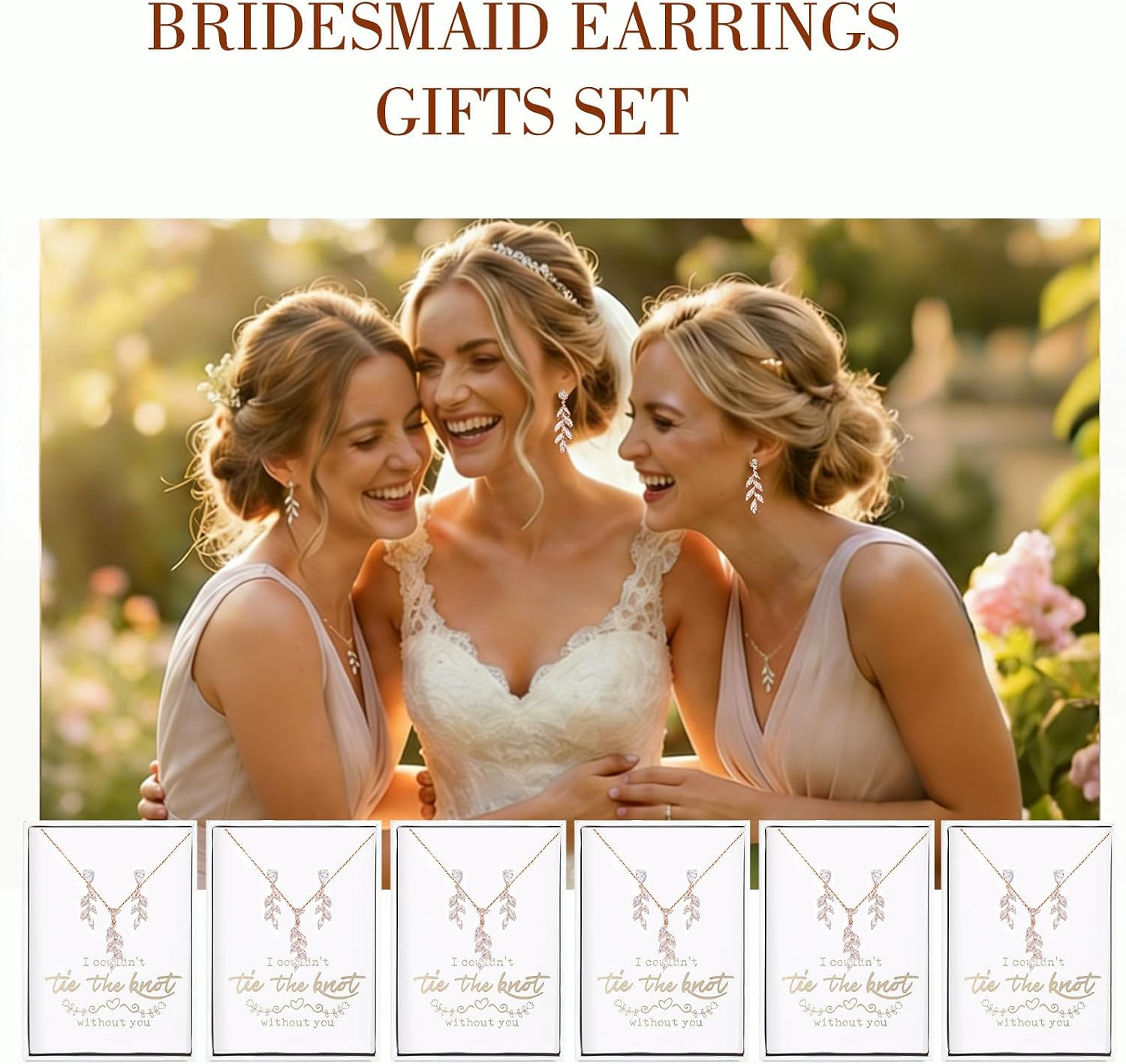 DHQH Bridesmaid Necklace Earrings Set Gifts I Couldn't Say I DO Without You Cubic Zirconia Leaf Pendant Necklace Bridesmaid Proposal Gift Set of 4 6