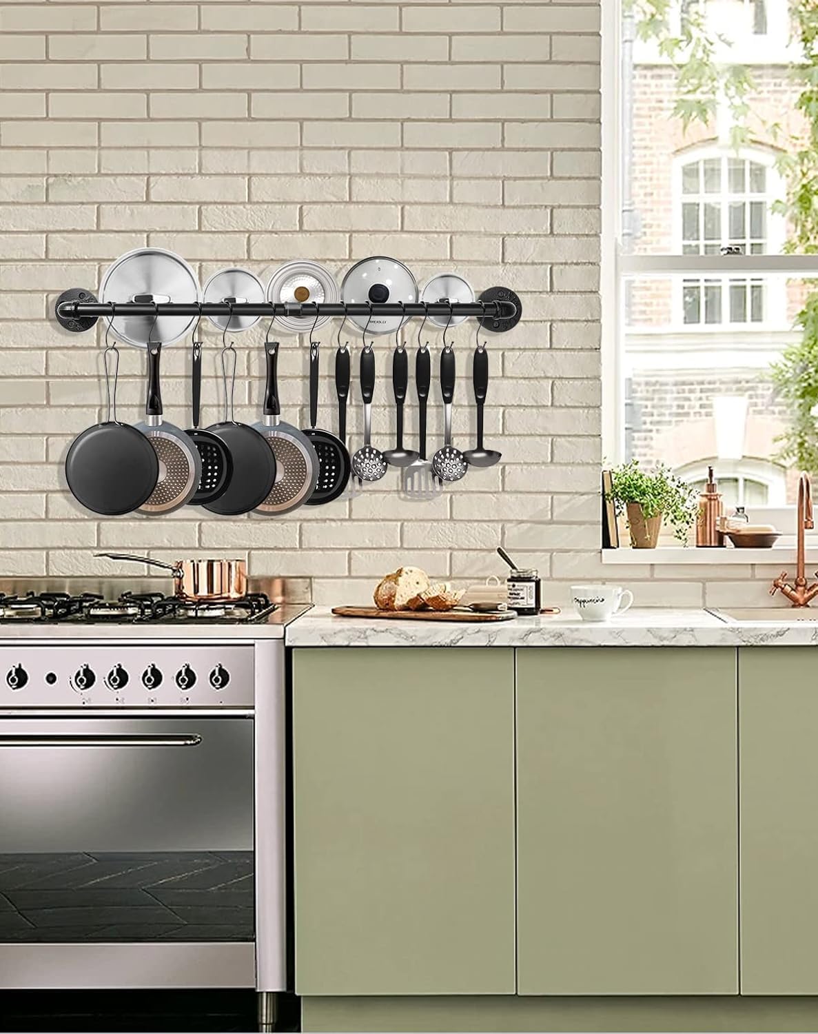 Industrail Pipe Pot Pan Rack, Wall mount Pot hangers Pan Haniging Rail Lid Hnager for kitchen with S Hooks (39"-2 Pack)