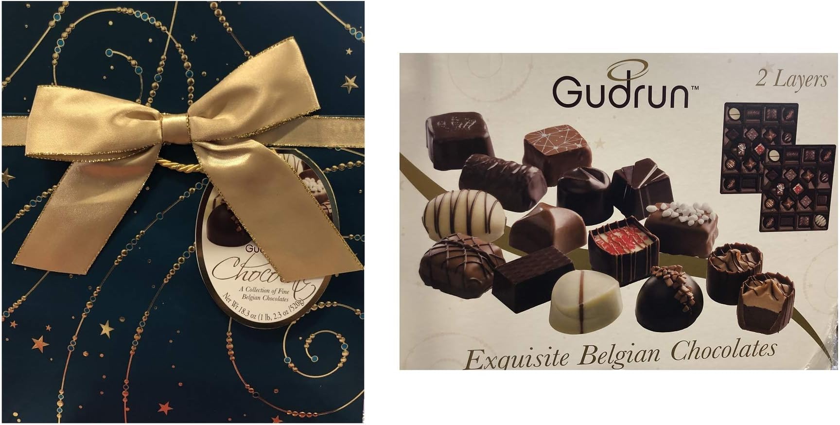 Gudrun Belgian Chocolate Box Bag Assorted Chocolates (18.34 Oz) (1.14 Lbs) (New Green Box/Gift Bag)